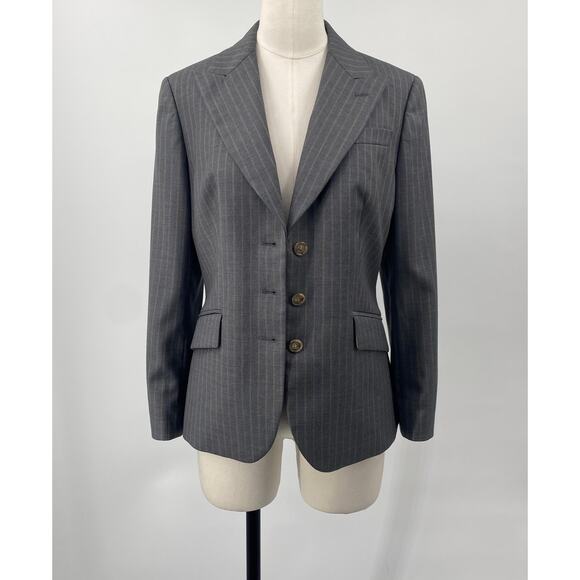 Brooks Brothers Pinstripe Blazer Wool Single Breasted Button Down Grey Womens 4 - Picture 5 of 7